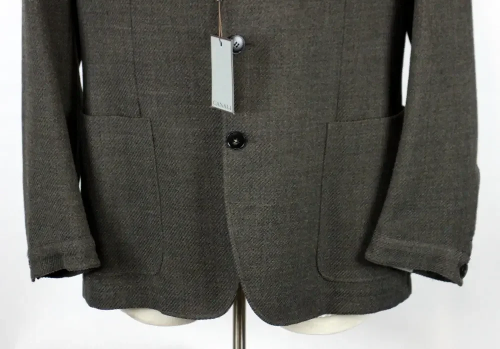$1650 Canali Blazer 48 R (58 EU) Mens Brown Wool Cotton Nuvola Trim Sport Coat